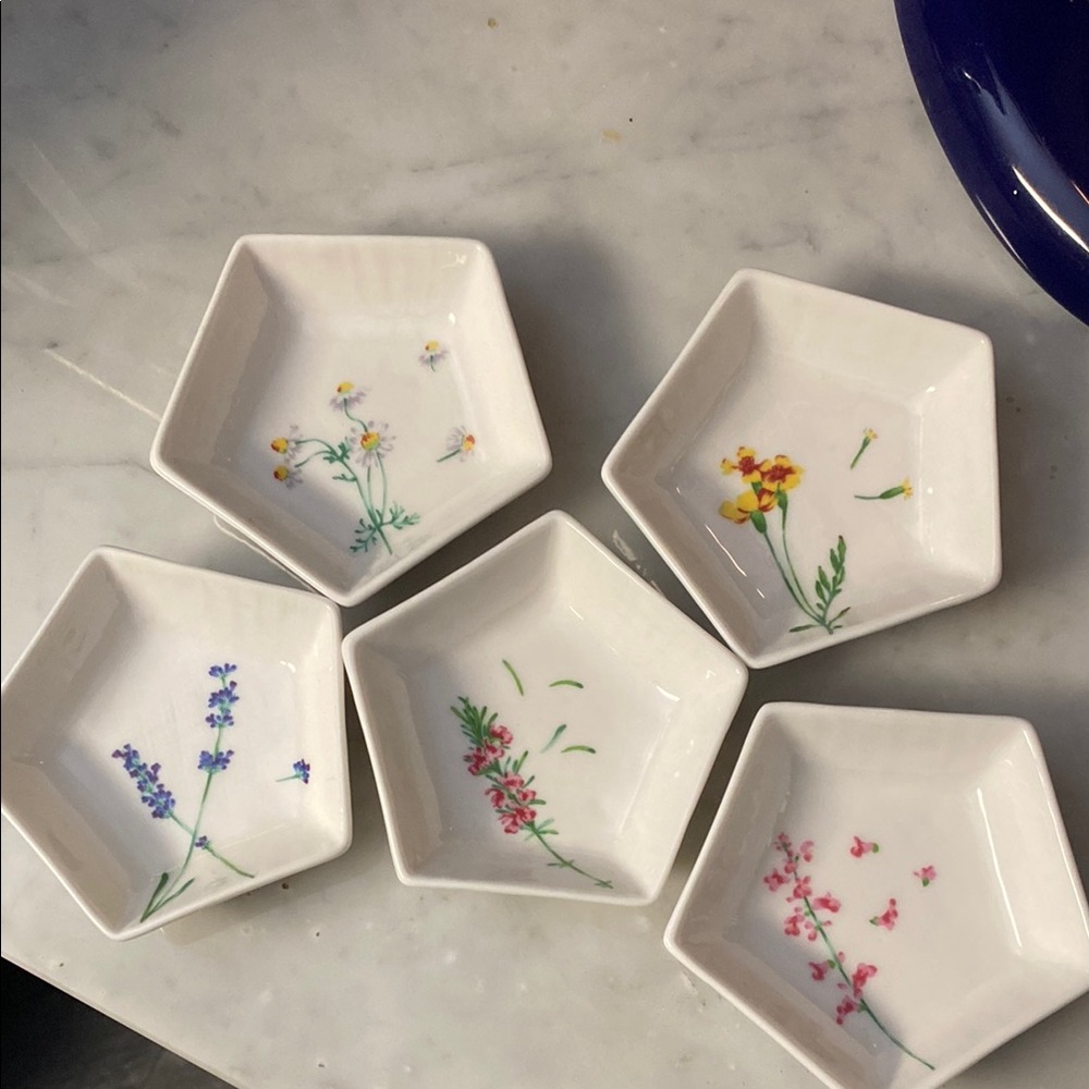Japanese Floral pentagonal Ceramic Dish Set